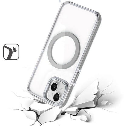For Apple iPhone 15 Hybrid Clear Back Case with Invisible Camera Bracket Stand, MagSafe Magnetic Circle, Shockproof Color Frame Case Cover