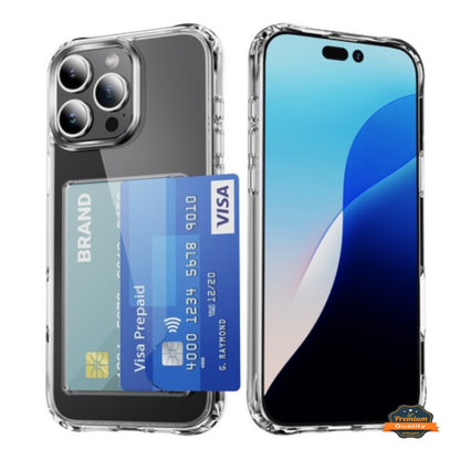 For Apple iPhone 17 Pro Acrylic TPU Clear Case Hold 2 Credit Card Slots, Slim Protective Wallet Cover Silicone Hybrid Case Cover Clear