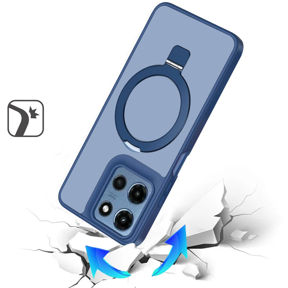 For Apple iPhone 11 Magnetic Circle Back with Ring Stand Full Rotation Matte Hybrid Shockproof Case Cover Blue