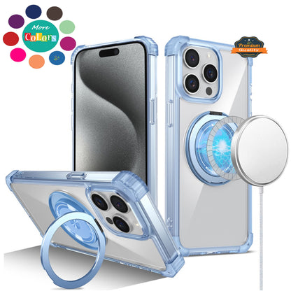 For Apple iPhone 16 (6.1") Magnetic [Compatible with Magsafe] with 360° Rotatable Ring Holder Invisible Stand Transparent Case Cover