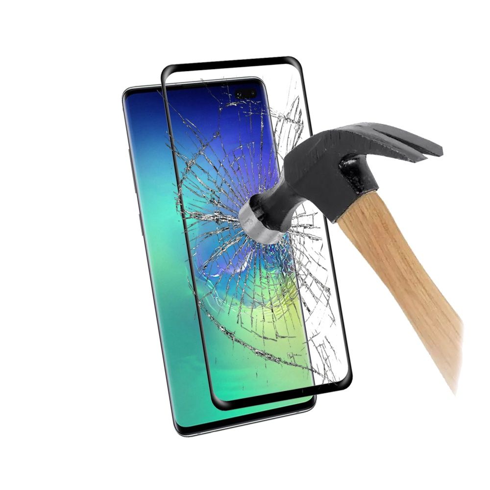 For Samsung Galaxy S10+ Plus Premium Tempered Glass Screen Protector Designed to allow full functionality Fingerprint Unlock 3D Curved Edge Glass Full coverage Protector Clear Black