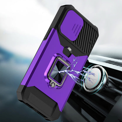 For Samsung Galaxy A16 5G Wallet Case with Ring Stand & Slide Camera Cover Credit Card Holder, Military Grade Hard Shockproof Case Cover Purple