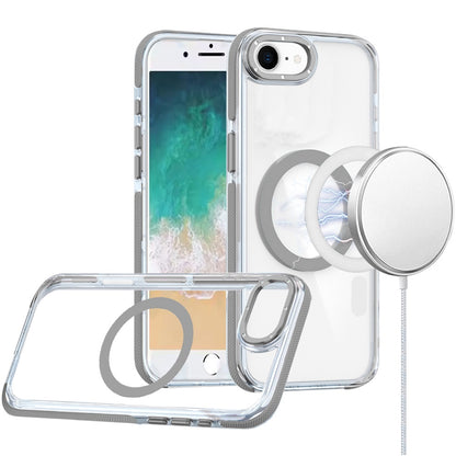 For Apple iPhone 16e Transparent Back with Colorful Frame, Strong Magnetic Circle, MagSafe Compatible, Slim Shockproof Protection Case Cover