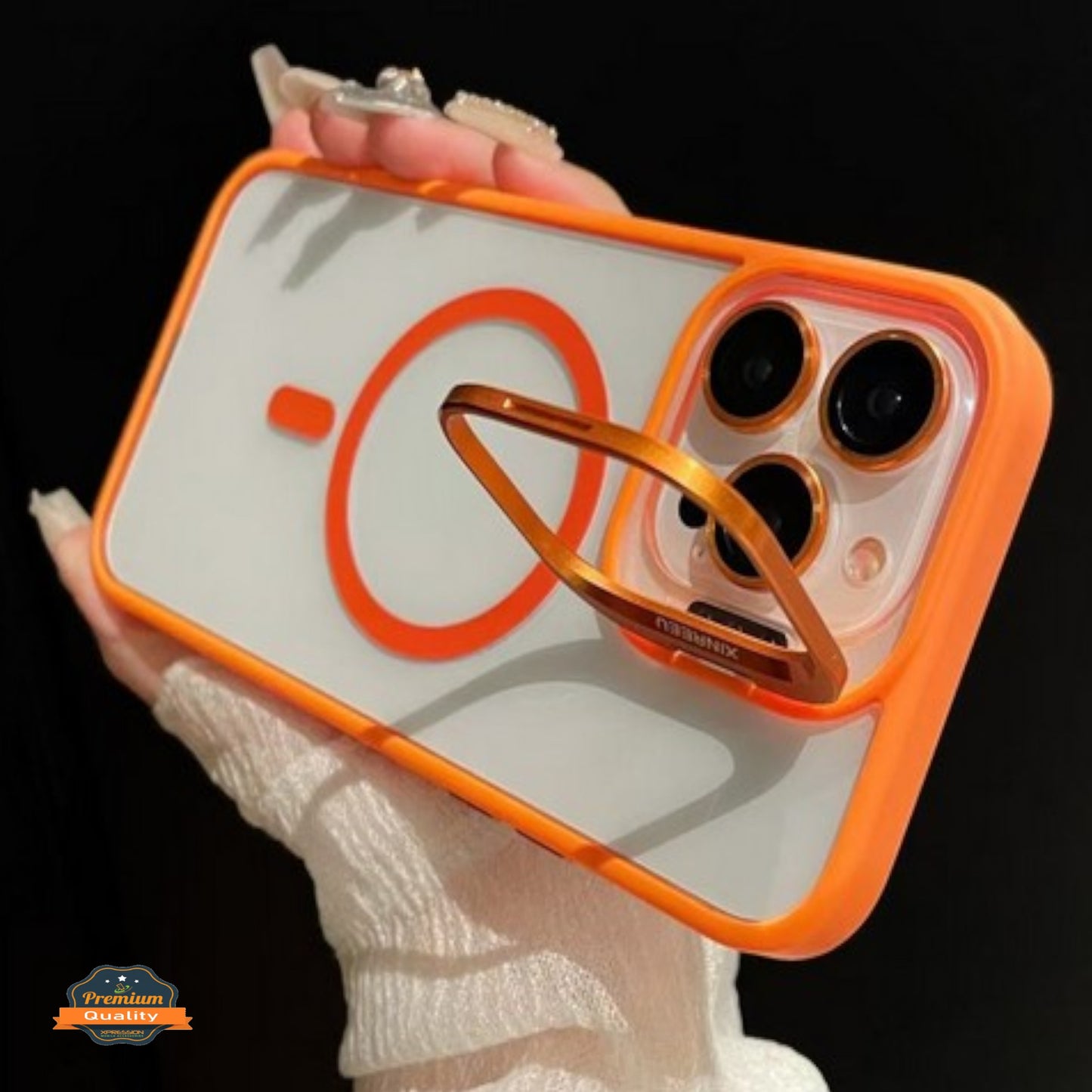 For Apple iPhone 17 Clear Back Hybrid with MagSafe Compatible Metal Camera Stand Colorful Bumper Frame Shockproof Case Cover