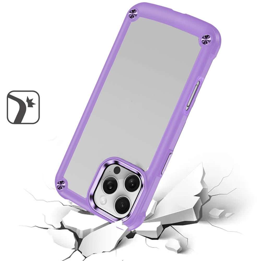For Apple iPhone 16 Pro (6.3") Hybrid Transparent Rubber with Metal Buttons & Camera Edges Hard TPU Corner Bumper Case Cover