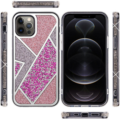 For Apple iPhone 16 Pro (6.3") Cute Fancy Glitter Bling Diamond Rhinestone Sparkly Bumper Fashion Shiny Hybrid Rugged TPU Case Cover Rose Pink