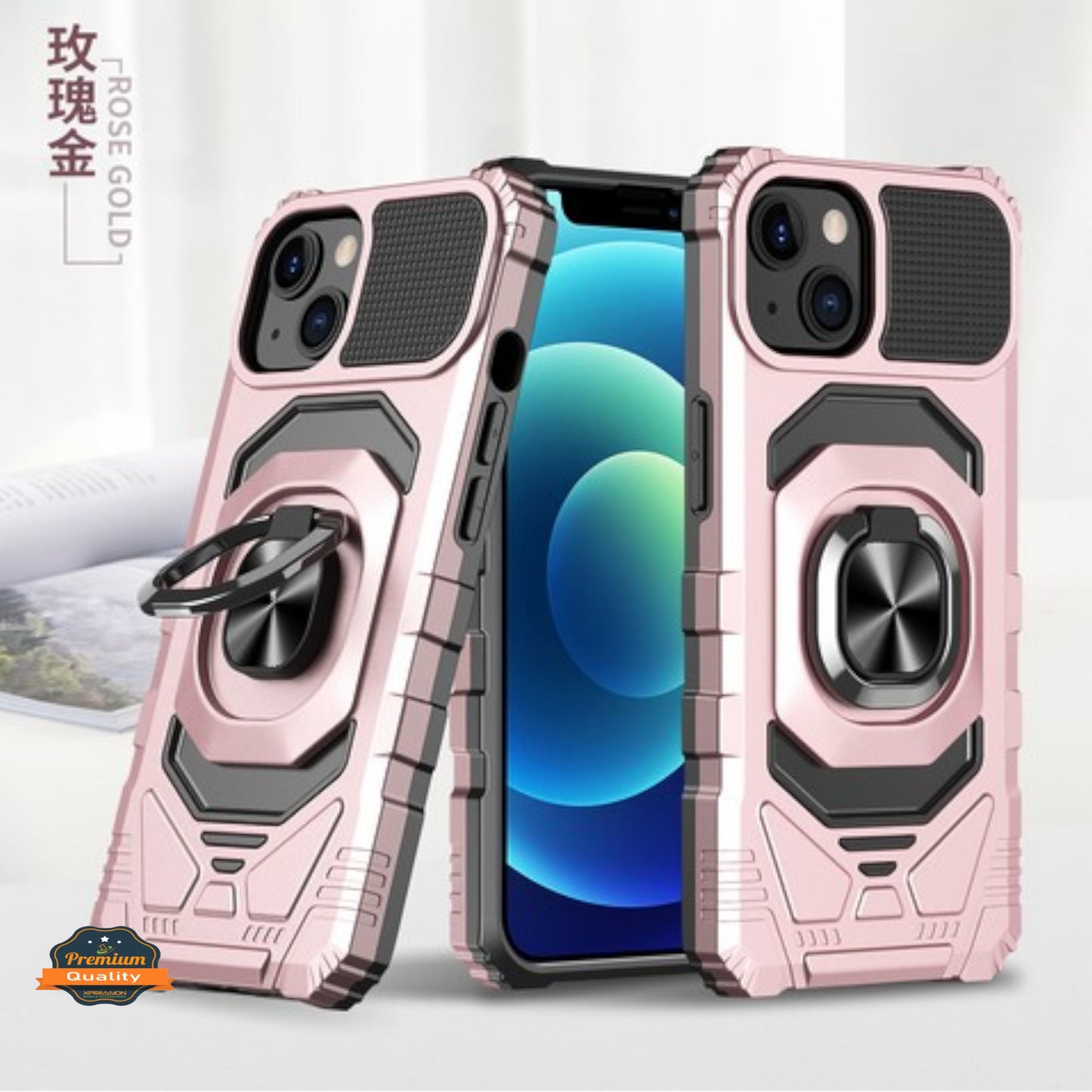 For Apple iPhone 15 (6.1") Hybrid Magnetic Car Mount Ring Kickstand Stand Holder Armor Protective [Military Grade]  Phone Case Cover