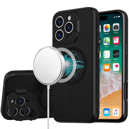 For Apple iPhone 16 Pro (6.3") Foldable Kickstand Camera Protector 2in1 Hybrid MagSafe Compatible Bumper Magnetic Case Cover