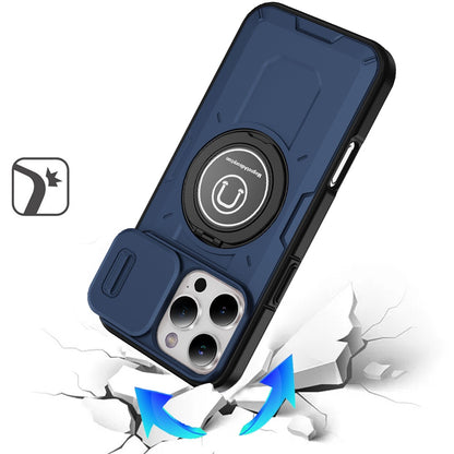 For Apple iPhone 16 Pro (6.3") Build in Invisible Magnetic Ring Stand with Slide Camera Protector, fit Magnetic Car Mount [Compatible with MagSafe] Case Cover