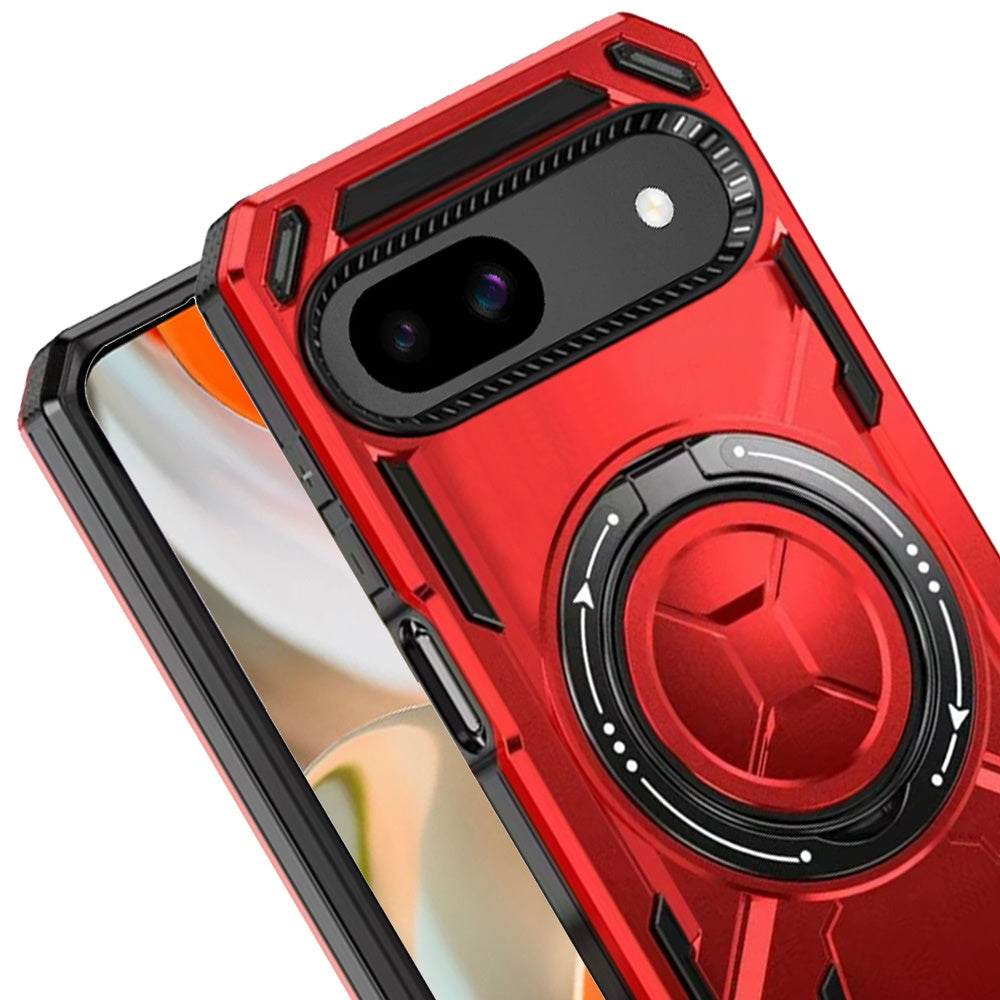 For Google Pixel 9 Pro Hybrid Magnetic Ring and 360° Rotational Kickstand with MagSafe Compatible, Military Grade Drop Protection Case Cover Red