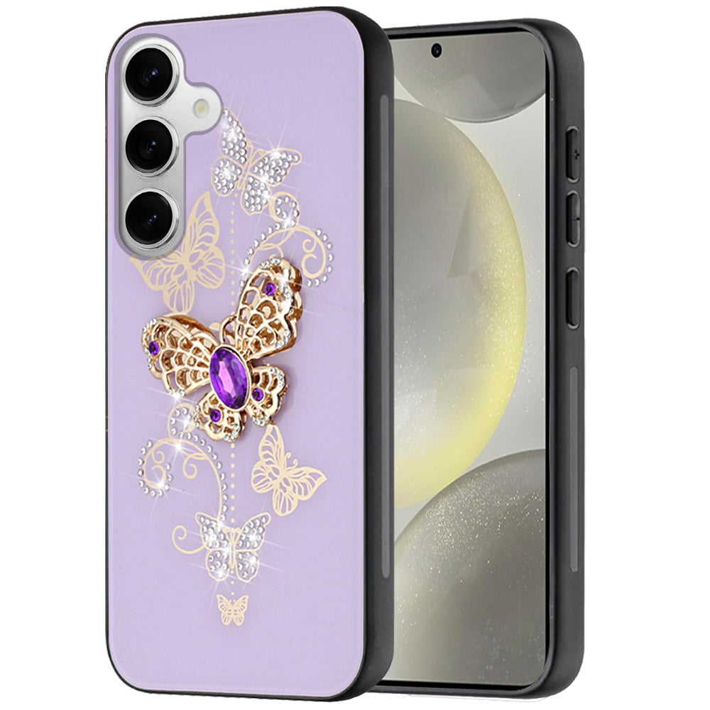 For Samsung Galaxy S25+ /S25 Plus /S24+ Plus Diamonds 3D Fashion Bling Sparkly Glitter Ornaments Engraving Hybrid with Ring Stand Case Cover