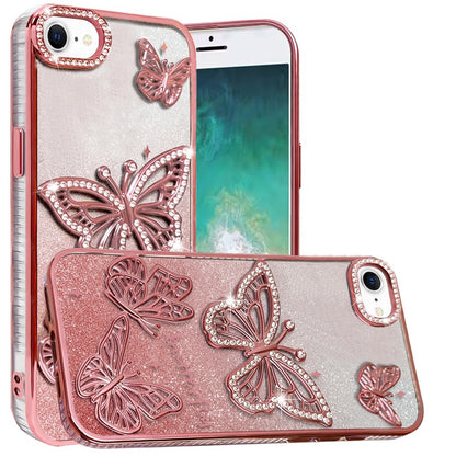 For Apple iPhone 16e Luxury Butterfly Sparkle Glitter Diamond Crystal Rhinestone Shimmer Bling Plating Thick TPU Hard PC Case Cover