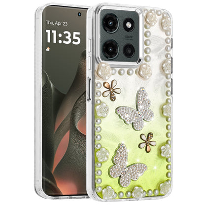 For Motorola Edge 2025 Bling Fashion Design with 3D Pearls Epoxy Glitter Ornaments Chrome Edge Hard Slim PC Case Cover