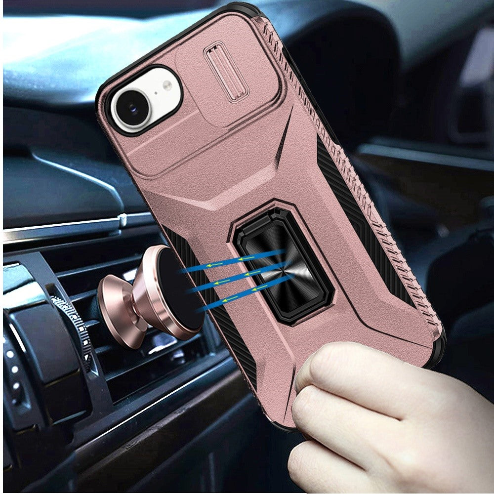 For Motorola Moto G Stylus 5G 2025 Case, Camera Cover with Magnetic Rotation Ring Stand, Military Grade Hybrid Hard TPU Shockproof Case Cover Rose Gold