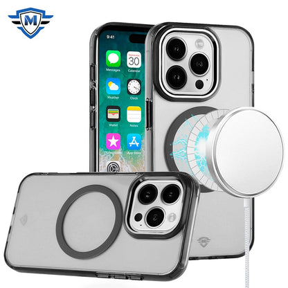For Apple iPhone 16 Plus (6.7") Transparent Back Hybrid Case - Magnetic Circle, Color Frame, Metal Buttons, MagSafe Compatible Case Cover