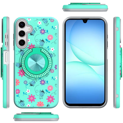 For Samsung Galaxy S25 Fan Edition /Galaxy S25 FE Pattern Design Hybrid with Invisible Ring Stand & Magnetic Back, Shockproof Protective Grip Case Cover