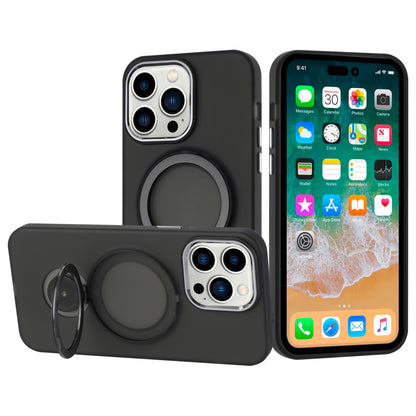 For Apple iPhone 16 Pro (6.3") MagSafe Compatible with 360 degree Circle Ring Stand Magnetic Kickstand Slim Hybrid Case Cover