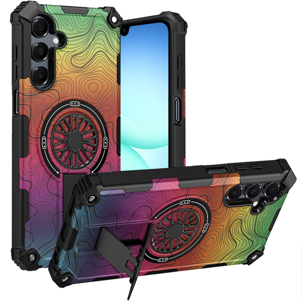 For Samsung Galaxy A17 5G Magnetic Invisible Kickstand Holder with CD Texture Design, Shockproof Hybrid Military Grade Heavy Duty Case Cover