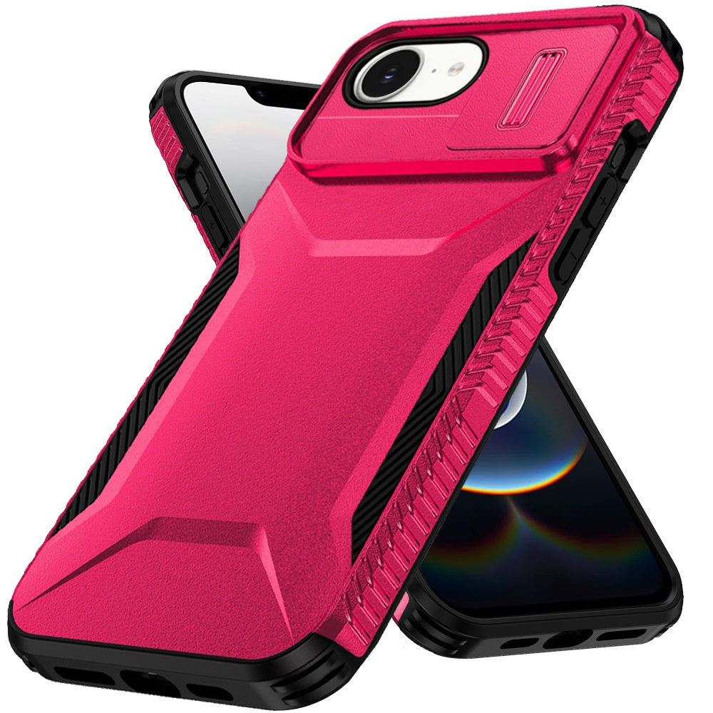 For Apple iPhone 16e Slim Fit Shockproof Hybrid with Slide Camera Window Covering, Rugged Tpu Silicone Hard PC Bumper Case Cover