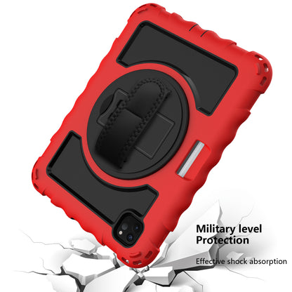 For Hybrid 3in1 Armor Rugged with Built-in Kickstand 360° Rotatable Stand & Shoulder Hand Strap Corner Shockproof Red Tablet Case Cover