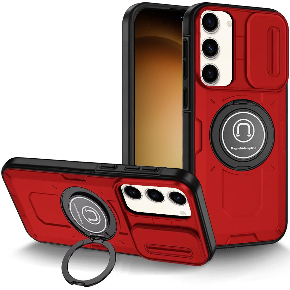 For Samsung Galaxy S25+ /S25 Plus /S24+ Plus Build in Invisible Magnetic Ring Stand with Slide Camera Protector, fit Magnetic Car Mount [Compatible with MagSafe] Case Cover