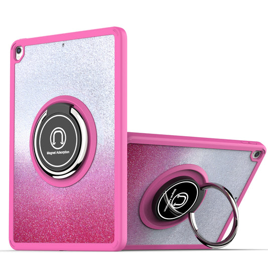 For Two-Tone Diamond Bling Hybrid Case with Magnetic Ring Stand Kickstand Frame Bumper Drop proof Pink Tablet Case Cover
