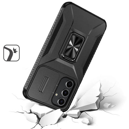 For Samsung Galaxy A54 Case, Camera Cover with Magnetic Rotation Ring Stand, Military Grade Hybrid Hard TPU Shockproof Case Cover Black