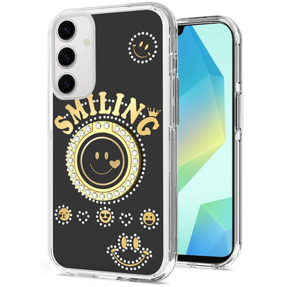 For Samsung Galaxy A16 5G Smiling Glitter Ornament Bling Sparkle with Ring Stand Hybrid Slim TPU + Hard Back Shell Case Cover