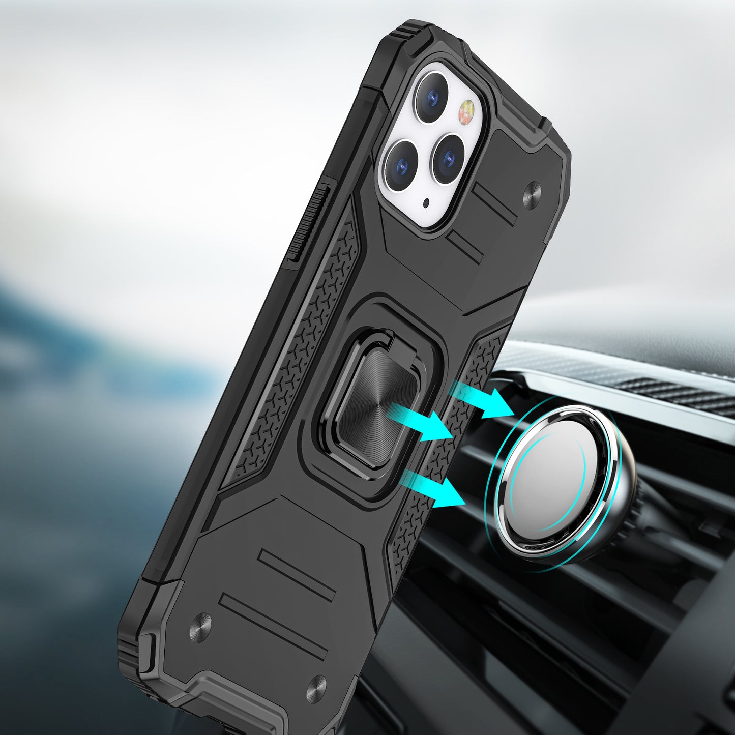 For Apple iPhone 16 Pro (6.3") Armor Hybrid with Ring Holder Kickstand Shockproof Heavy-Duty Durable Rugged Dual Layer Case Cover