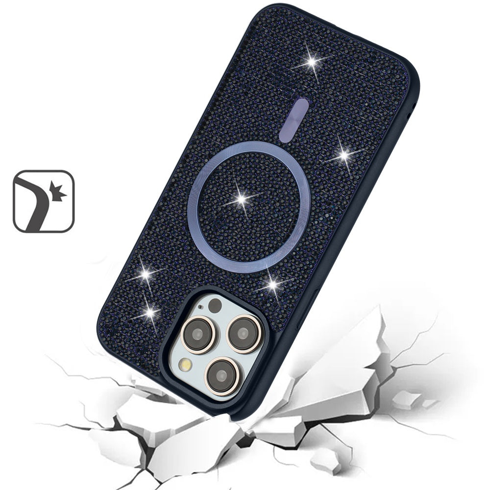 Apple iPhone 16 Pro Max (6.9") Diamond Sparkly Bling Design Rhinestone Hybrid Skin with Magnetic Circle MagSafe Compatible