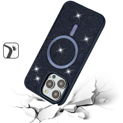 Apple iPhone 16 Pro Max (6.9") Diamond Sparkly Bling Design Rhinestone Hybrid Skin with Magnetic Circle MagSafe Compatible