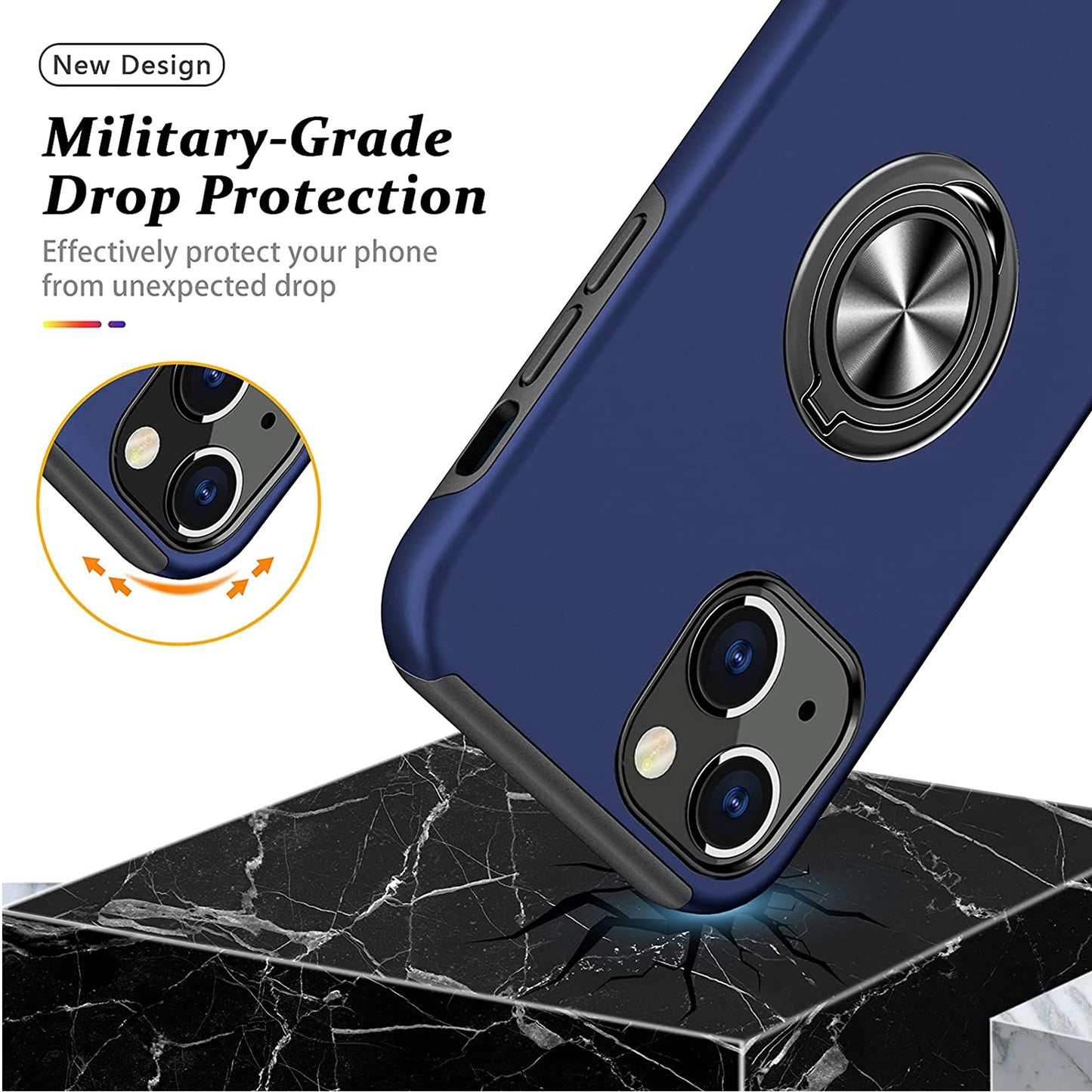 For Gabb Phone 4 Pro Military Grade Hybrid Case with Flat Metal Ring 360° Rotation Kickstand, Slim Fit Back Hard PC Case Cover Blue