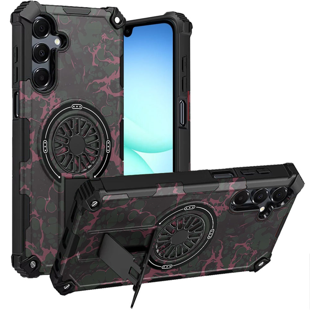 For Samsung Galaxy A17 5G Magnetic Invisible Kickstand Holder with CD Texture Design, Shockproof Hybrid Military Grade Heavy Duty Case Cover