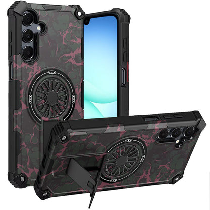 For Samsung Galaxy A17 5G Magnetic Invisible Kickstand Holder with CD Texture Design, Shockproof Hybrid Military Grade Heavy Duty Case Cover