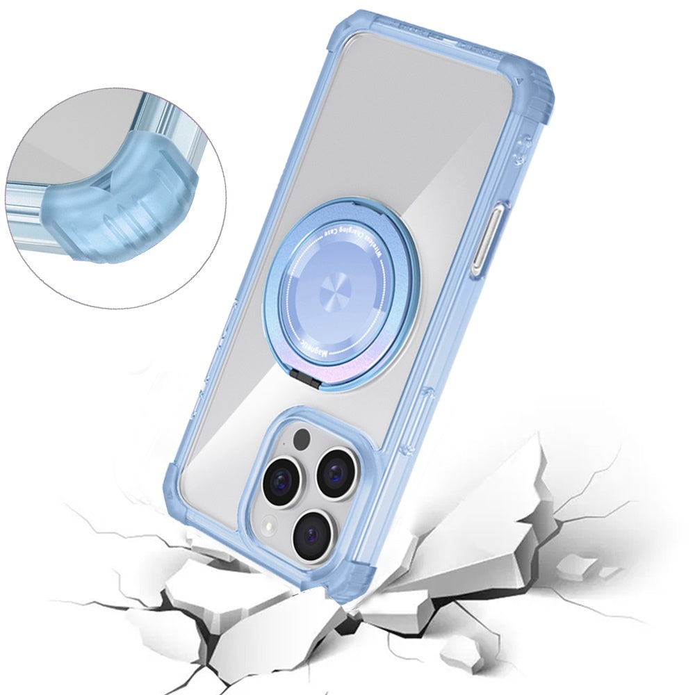 For Apple iPhone 16 (6.1") Magnetic [Compatible with Magsafe] with 360° Rotatable Ring Holder Invisible Stand Transparent Case Cover