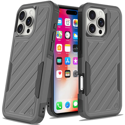For Apple iPhone 16 Pro (6.3") Premium Design Hybrid lined Shockproof Rugged Textured 2in1 Hard PC & Silicone TPU Non Slip Tough Case Cover