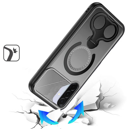 For Samsung Galaxy A17 5G Hybrid with Invisible 2 Hole Ring Stand Magnetic back Car Mount Friendly Protector Case Cover