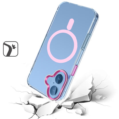 For Apple iPhone 16 (6.1") Clear Transparent Matching Circle Design Hybrid TPU Hard Shockproof [Support Magsafe Charger] Case Cover