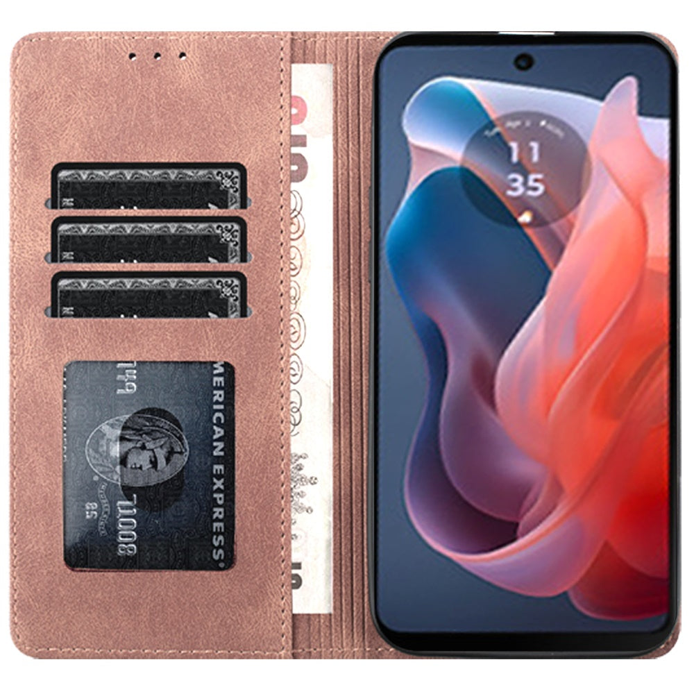For Apple iPhone 16 Pro (6.3") Premium Wallet PU Vegan Leather ID Credit Card Slot Money Holder with Magnetic Closure Pouch Flip Case Cover Rose Gold