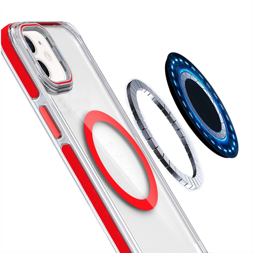 For Samsung Galaxy S22 Hybrid Clear Invisible Camera Bracket Stand [With Magsafe Magnetic Circle] Shockproof Color Frame Case Cover Red