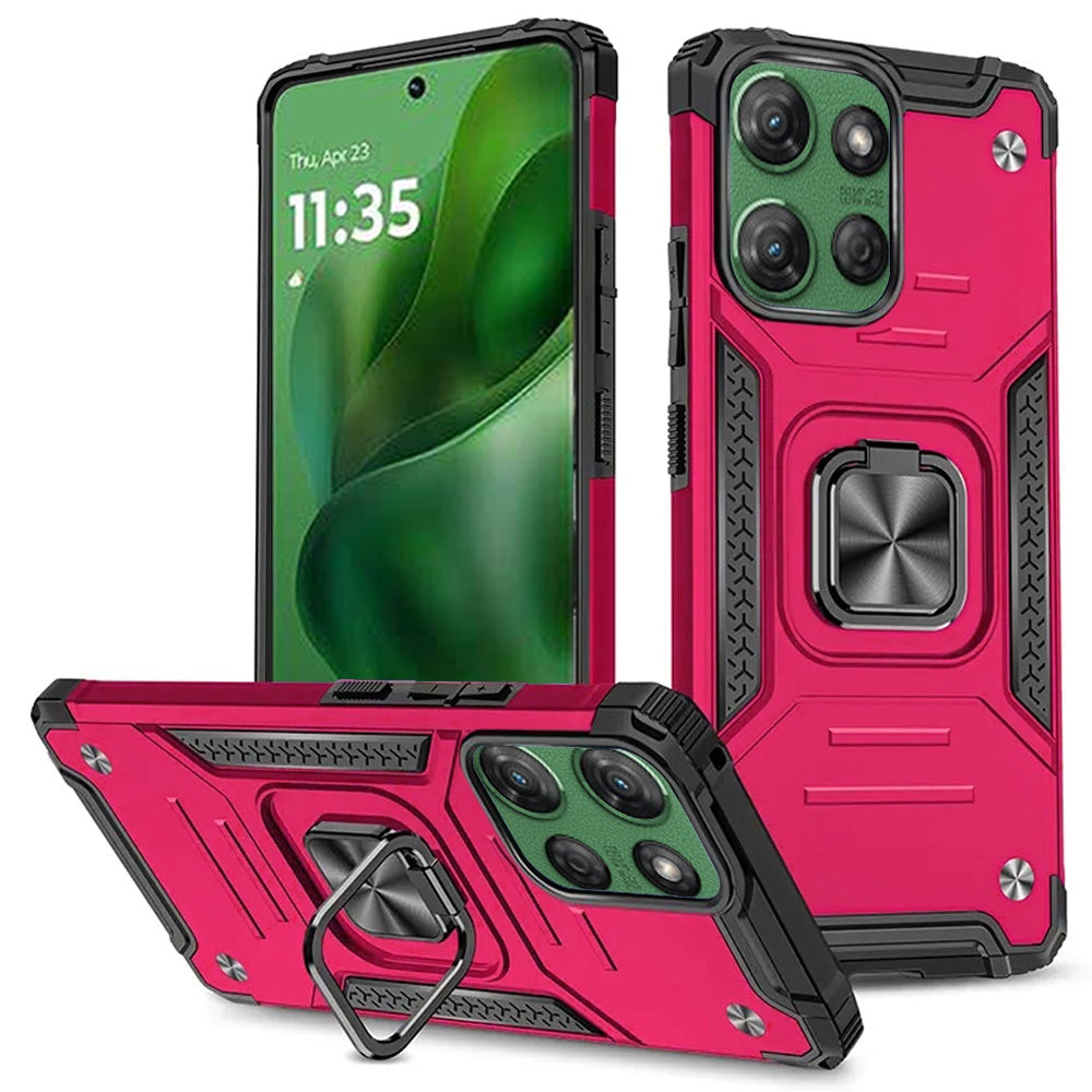 For Samsung Galaxy S25 Fan Edition /Galaxy S25 FE Armor Hybrid Magnetic Stand with Ring Holder Kickstand Shockproof Heavy-Duty Durable Rugged TPU Dual Layer Case Cover Hot Pink