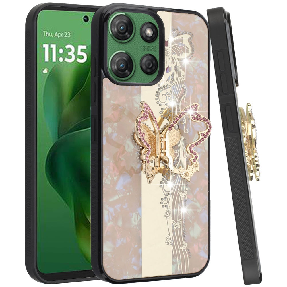 For Motorola Edge 2025 Diamonds 3D Fashion Bling Sparkly Glitter Ornaments Engraving Hybrid with Ring Stand Case Cover