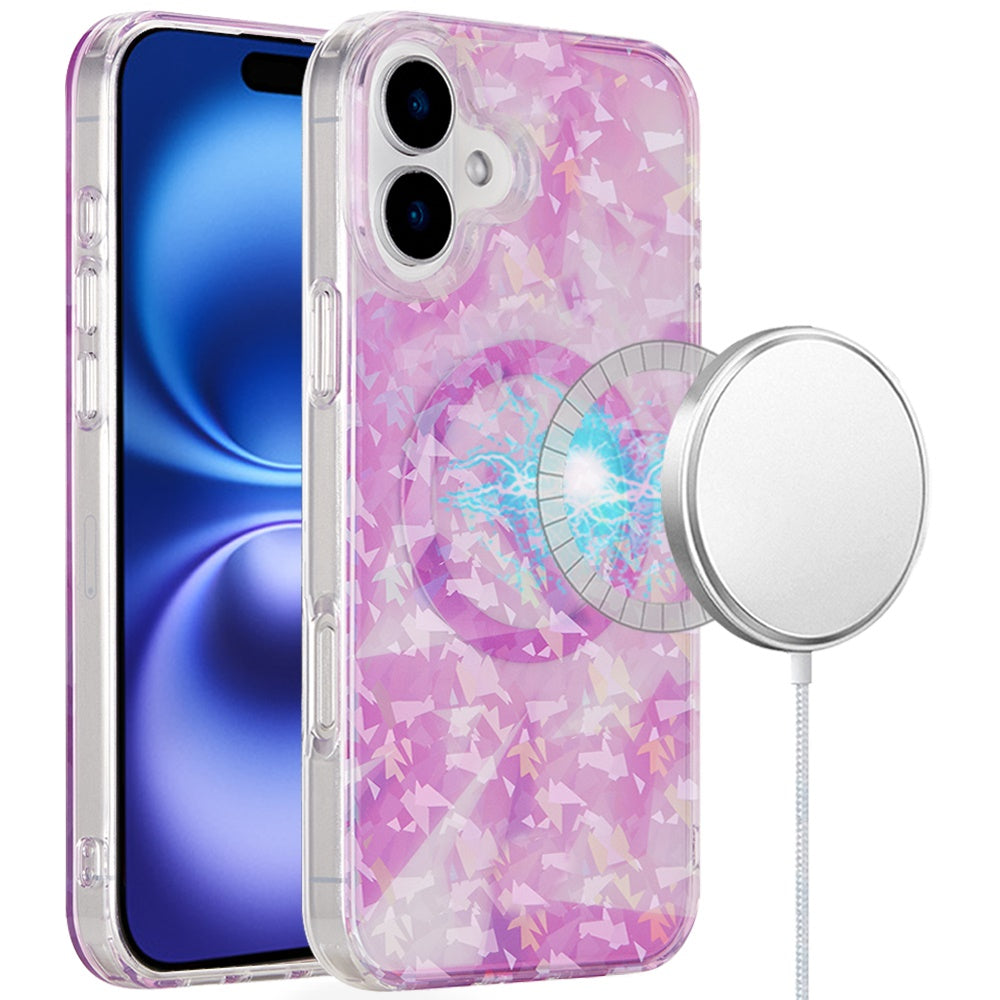 For Apple iPhone 16 Pro Max (6.9") Floral Pattern Design Cute Clear Hybrid Compatible with Magsafe Double Layer Soft TPU Hard PC Case Cover