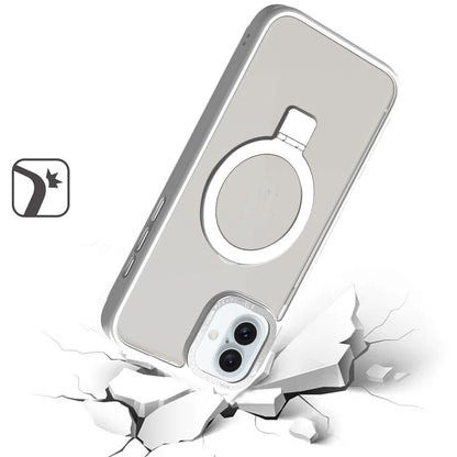 For Apple iPhone 16 Plus (6.7") Magnetic Metal Matte Built-in Compatible with MagSafe Stand Hybrid Shock Armor TPU Case Cover Clear