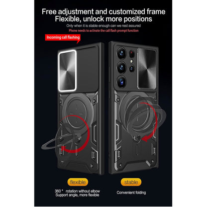 For Samsung Galaxy S25 Fan Edition /Galaxy S25 FE Hybrid Shockproof with Magnetic Ring Stand, Compatible with Magsafe & Sliding Camera Lens Protector Case Cover