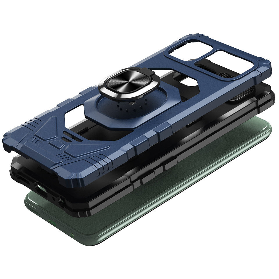 For Hybrid Dual Layer with 360° Rotate Magnetic Ring Stand Holder Kickstand TPU Rugged PC Shockproof Blue Tablet Case Cover