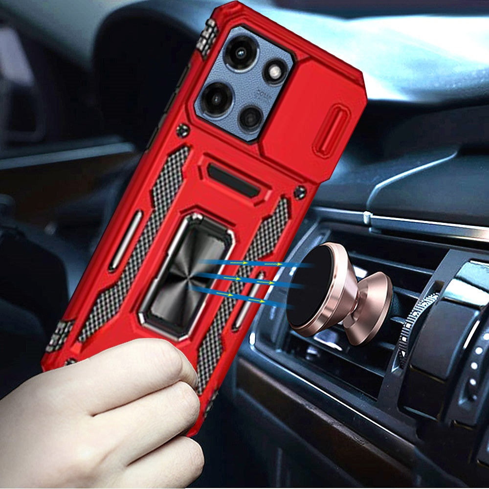 For Motorola Moto G Power 5G 2025 Tough Hybrid Case with Movable Camera Window & Metal Ring Stand Shockproof Case Cover