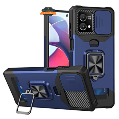 For Motorola Moto G Stylus 5G 2025 Wallet Case with Slide Camera Protector, Credit Card Slot, Ring Sand, Magnetic Car Mount Case Cover
