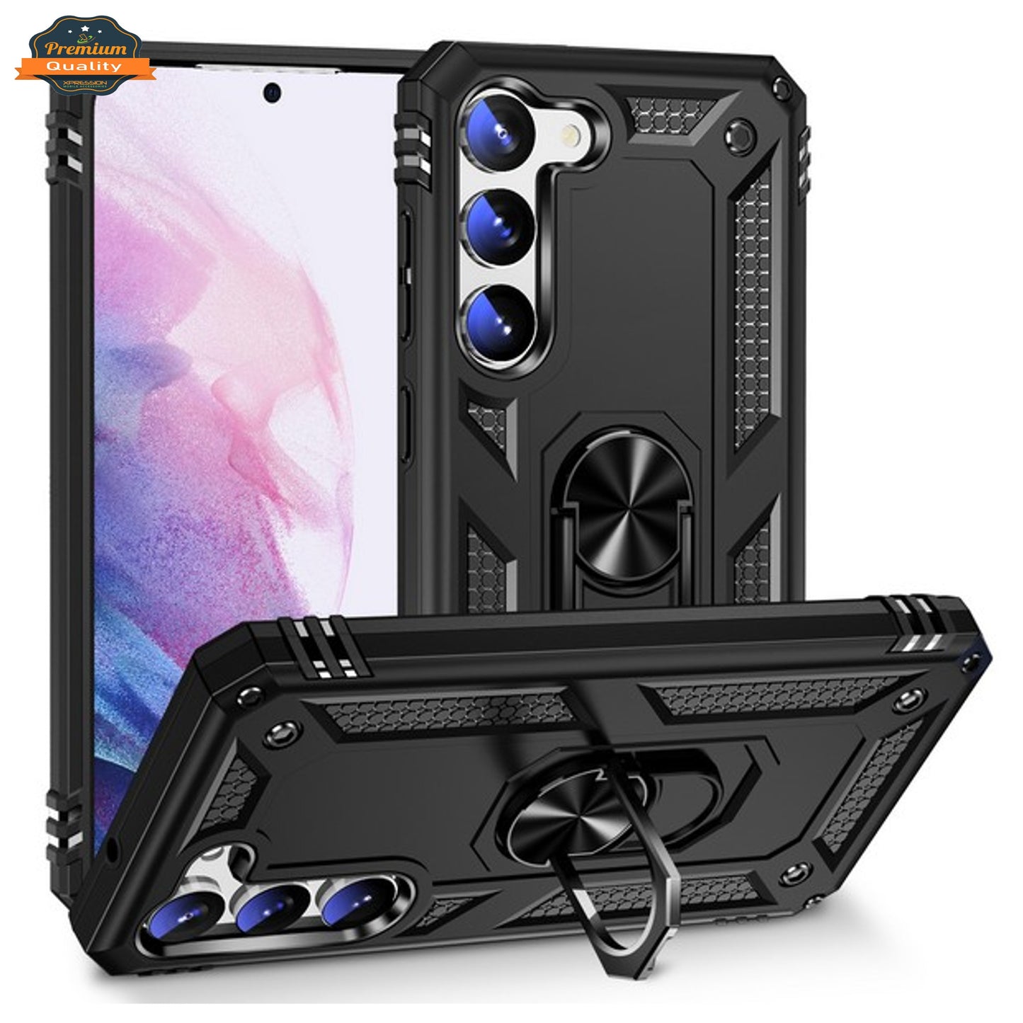 For Gabb Phone 4 Pro Shockproof Hybrid Dual Layer PC + TPU with Metal Ring Kickstand Heavy Duty Armor Shell Case Cover
