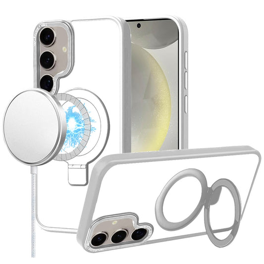 For Samsung Galaxy S25+ /S25 Plus /S24+ Plus Magnetic Metal Matte with Built-in MagSafe Stand, Hybrid Shockproof Armor, TPU Frame Case Cover